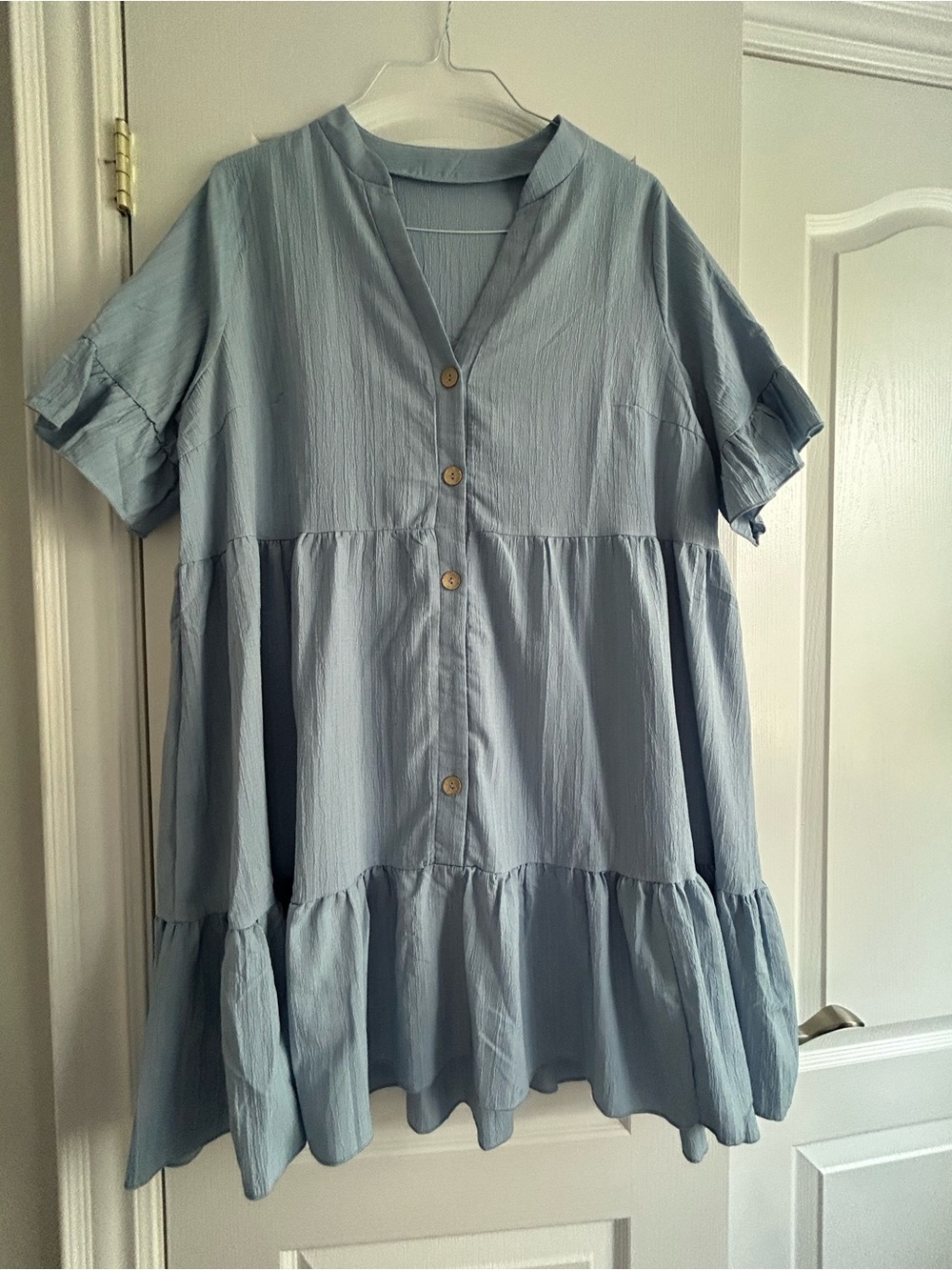 Light Blue Plus Size Tiered Button-Front Dress